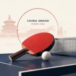Illustration de « China Smash Pékin 2026 » : une raquette rouge, une balle blanche et un filet sur une table bleue.